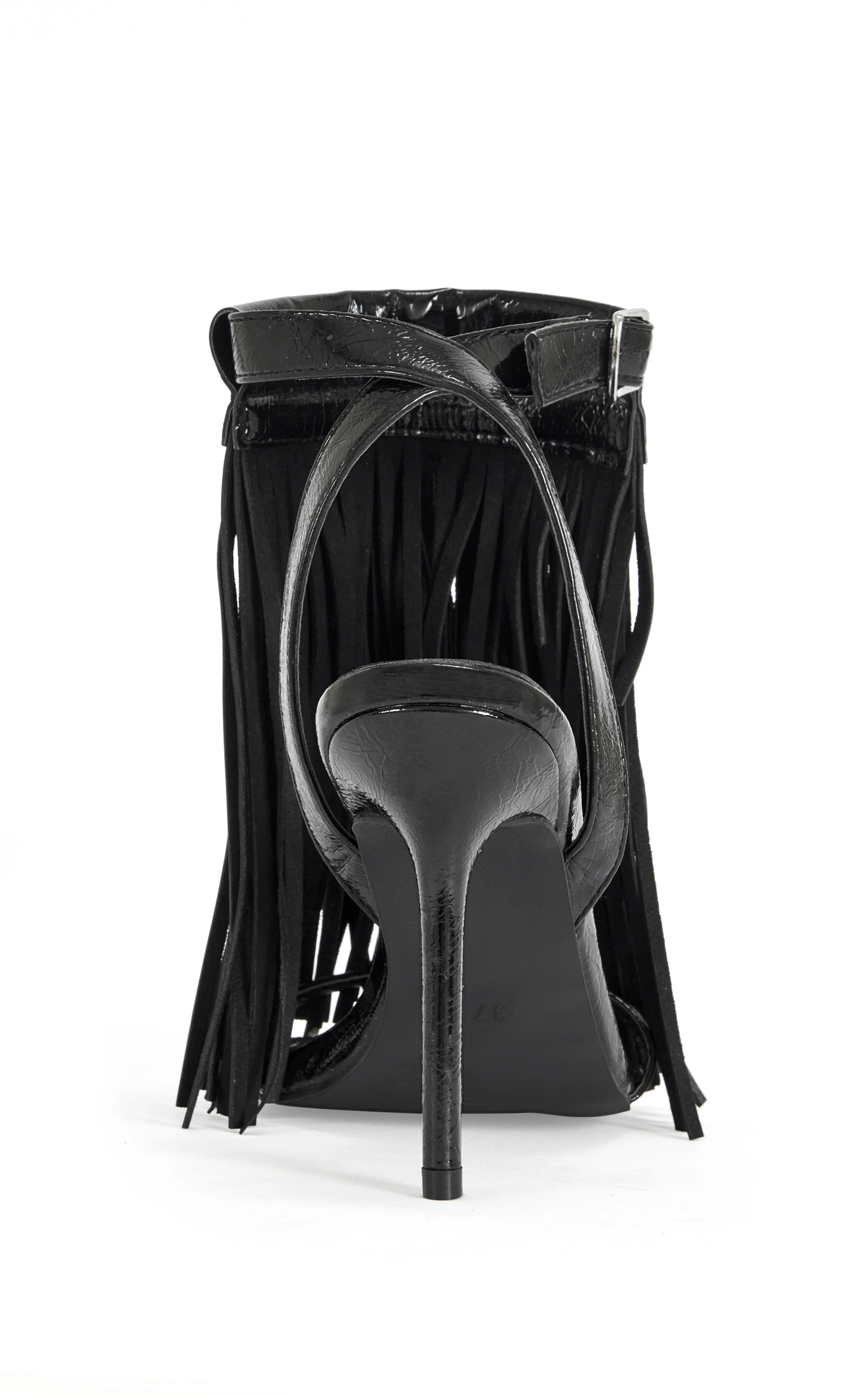ANTIQUE-BLACK FRINGE STILETTO SANDAL - Image 4