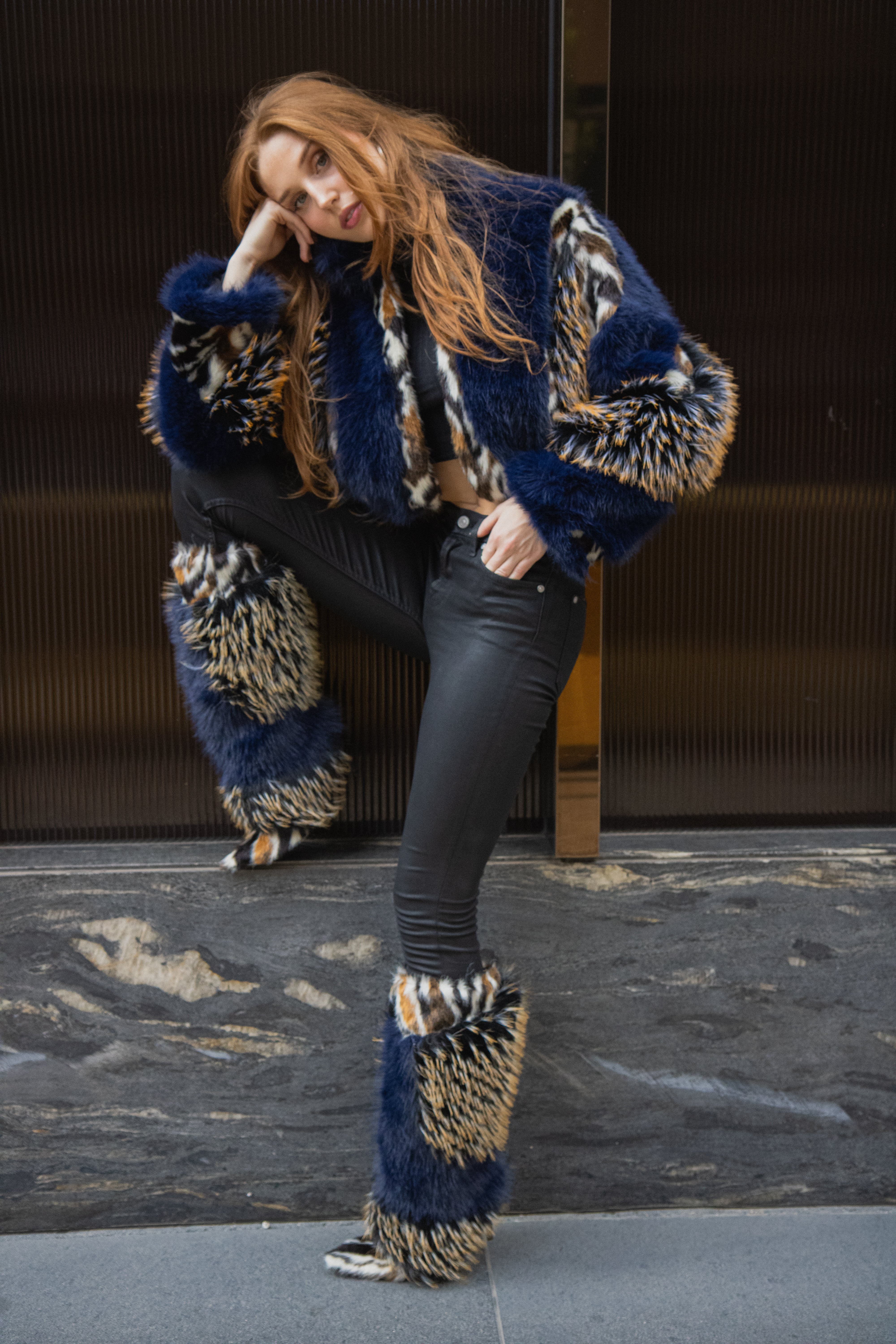 CHIARA-NAVY FAUX FUR JACKET - Image 3