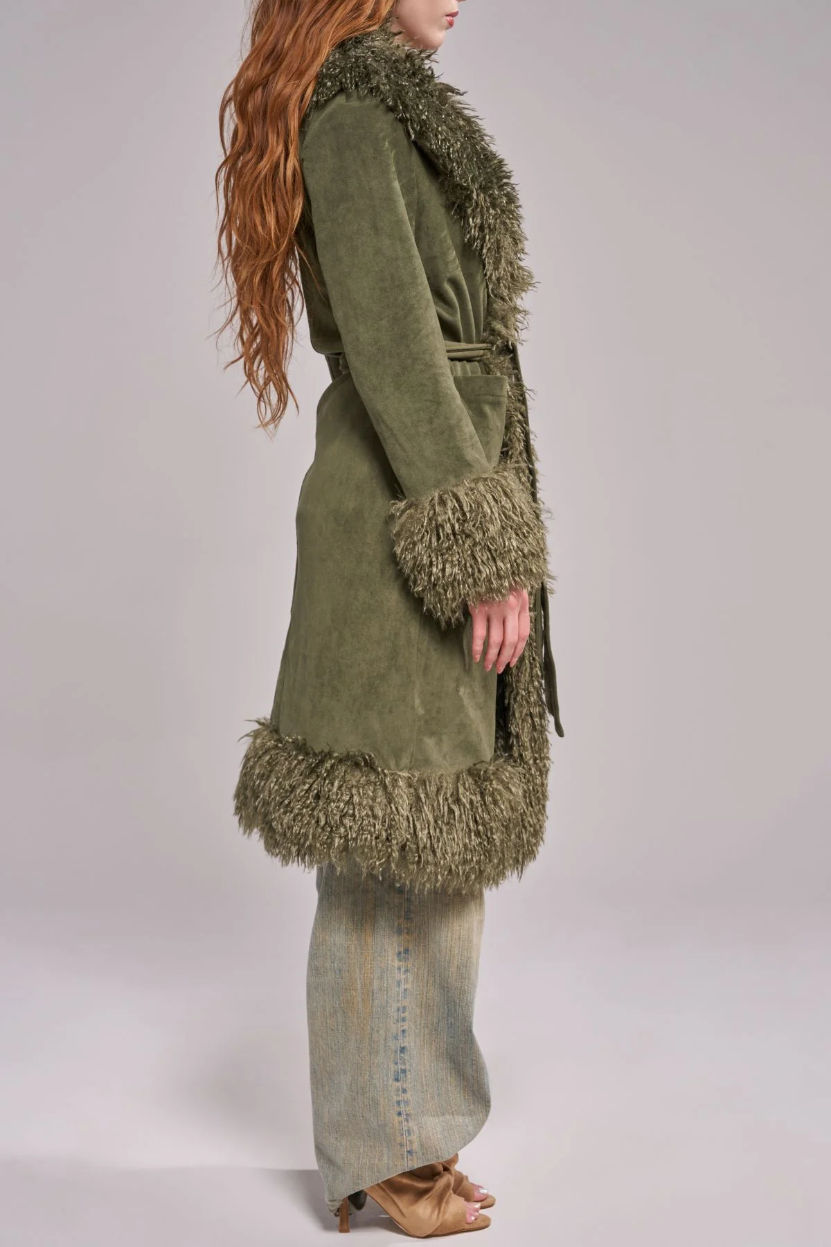 GILDA-OLIVE FAUX FUR TRENCH JACKET - Image 3