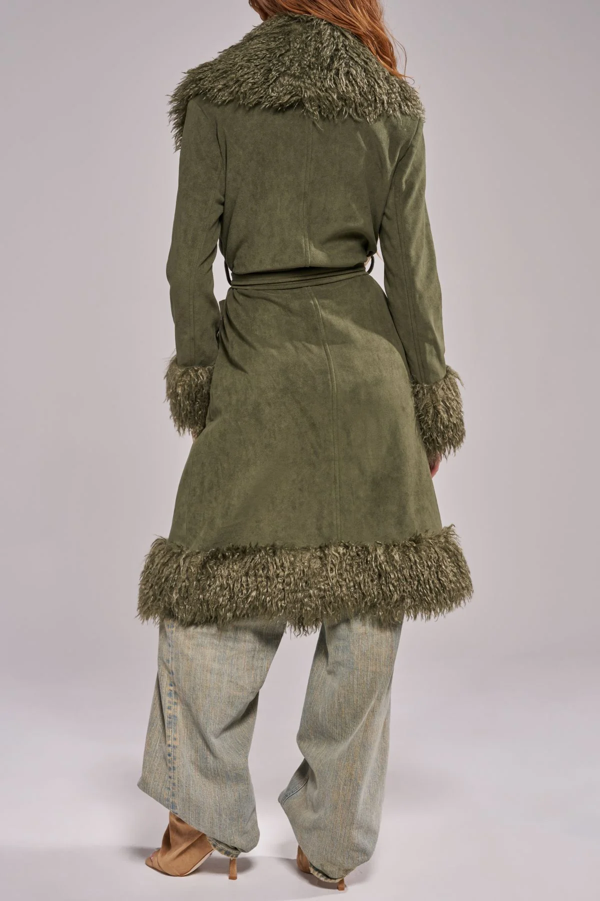 GILDA-OLIVE FAUX FUR TRENCH JACKET - Image 4