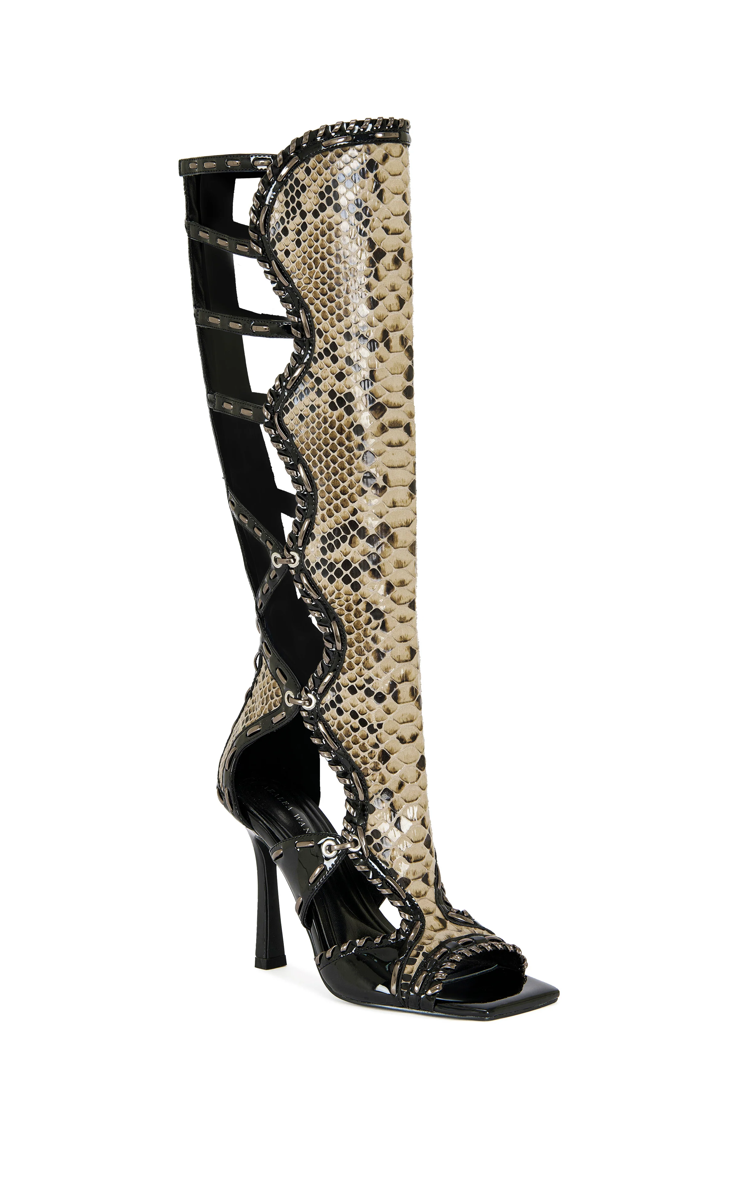 INDRANIHIGH-BLACK GLADIATOR STILETTO SANDAL BOOT - Image 3