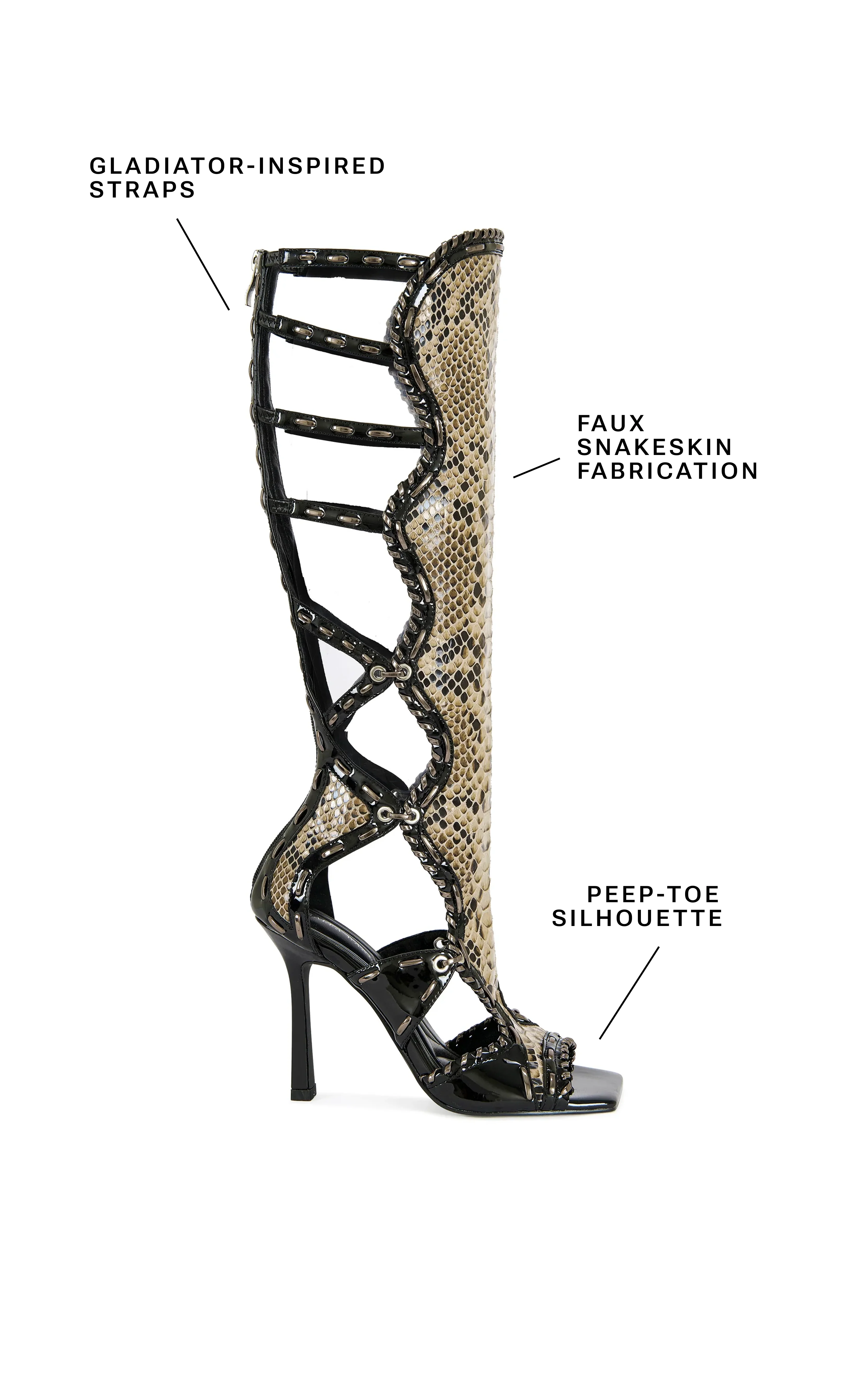 INDRANIHIGH-BLACK GLADIATOR STILETTO SANDAL BOOT - Image 8