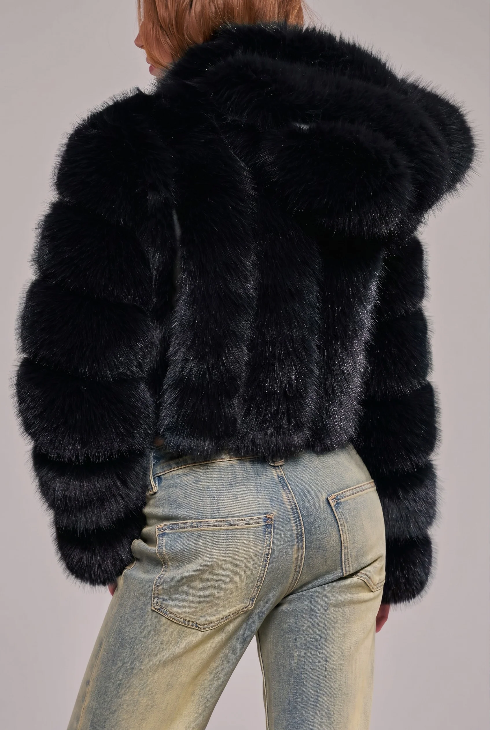 JOLENE-BLK HOODED FAUX FUR JACKET - Image 5