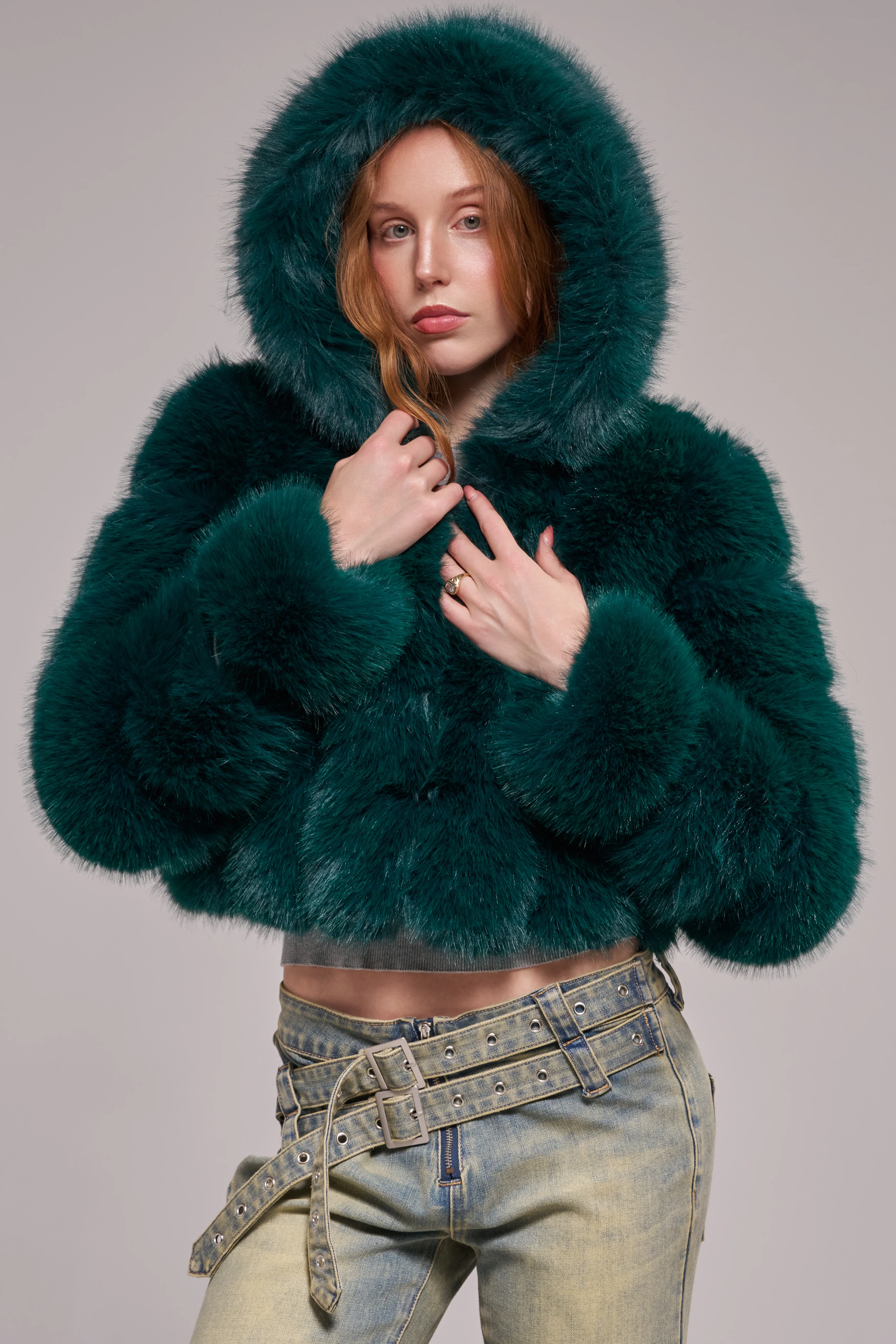 JOLENE-EMERALD HOODED FAUX FUR JACKET - Image 3