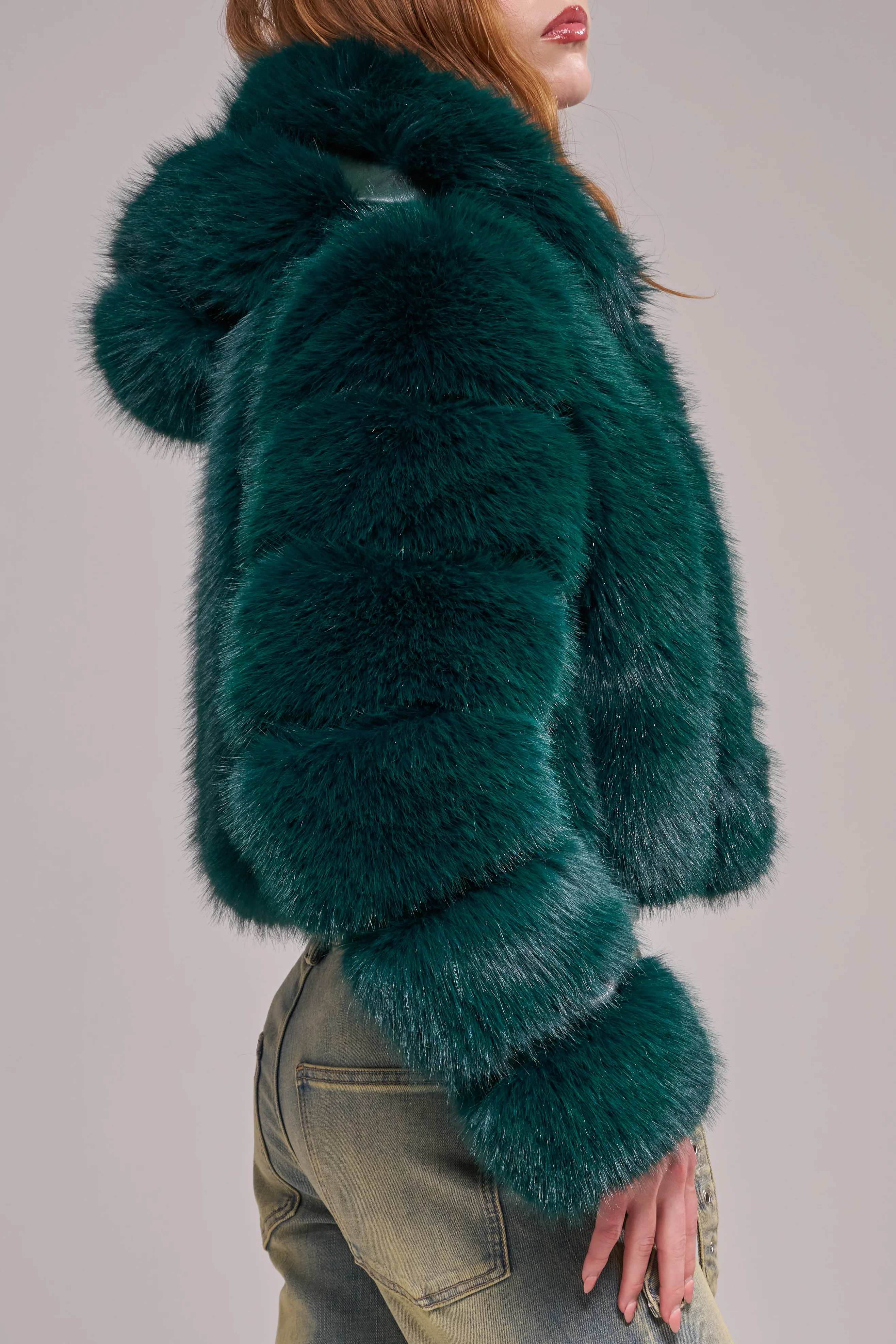 JOLENE-EMERALD HOODED FAUX FUR JACKET - Image 4
