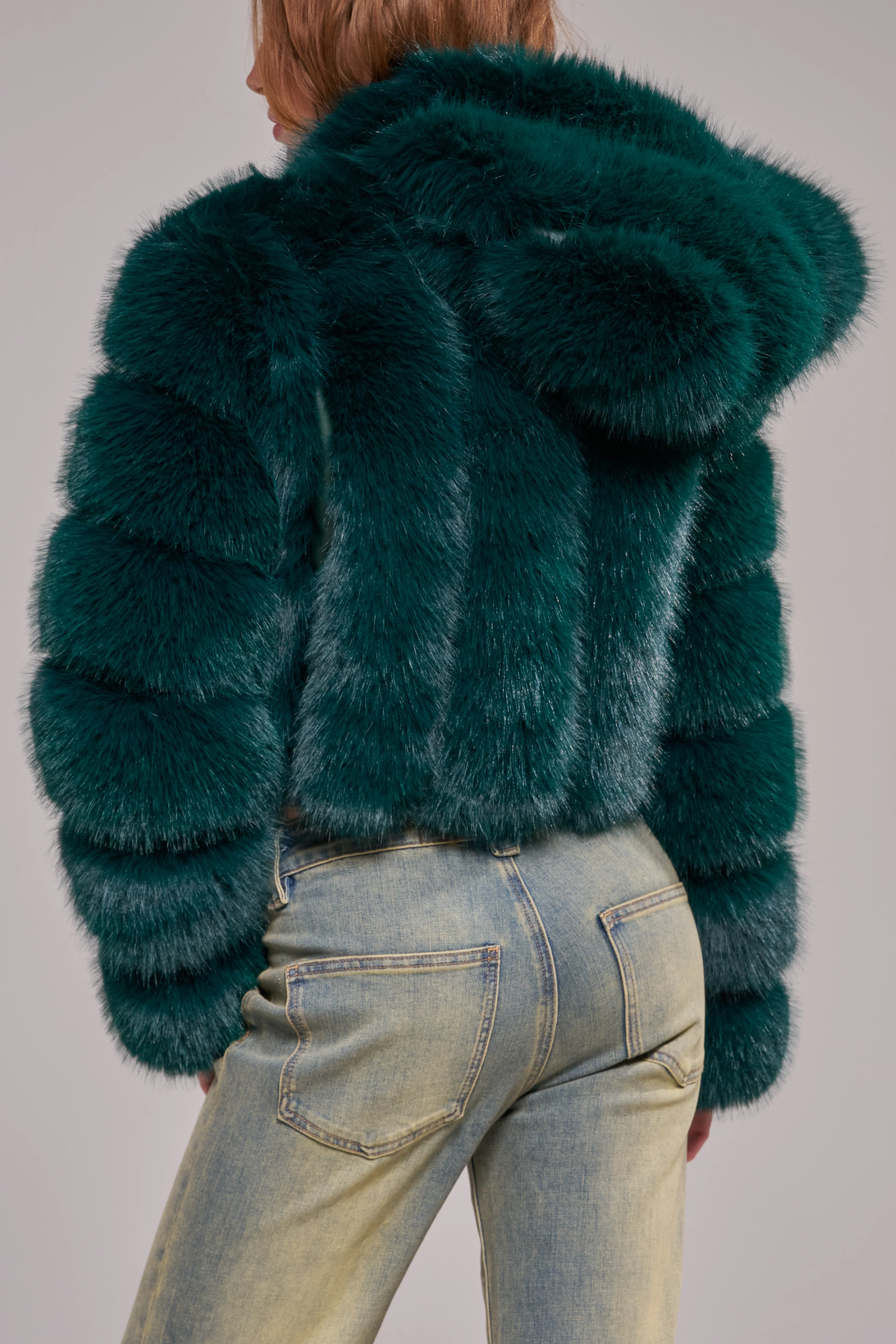 JOLENE-EMERALD HOODED FAUX FUR JACKET - Image 5