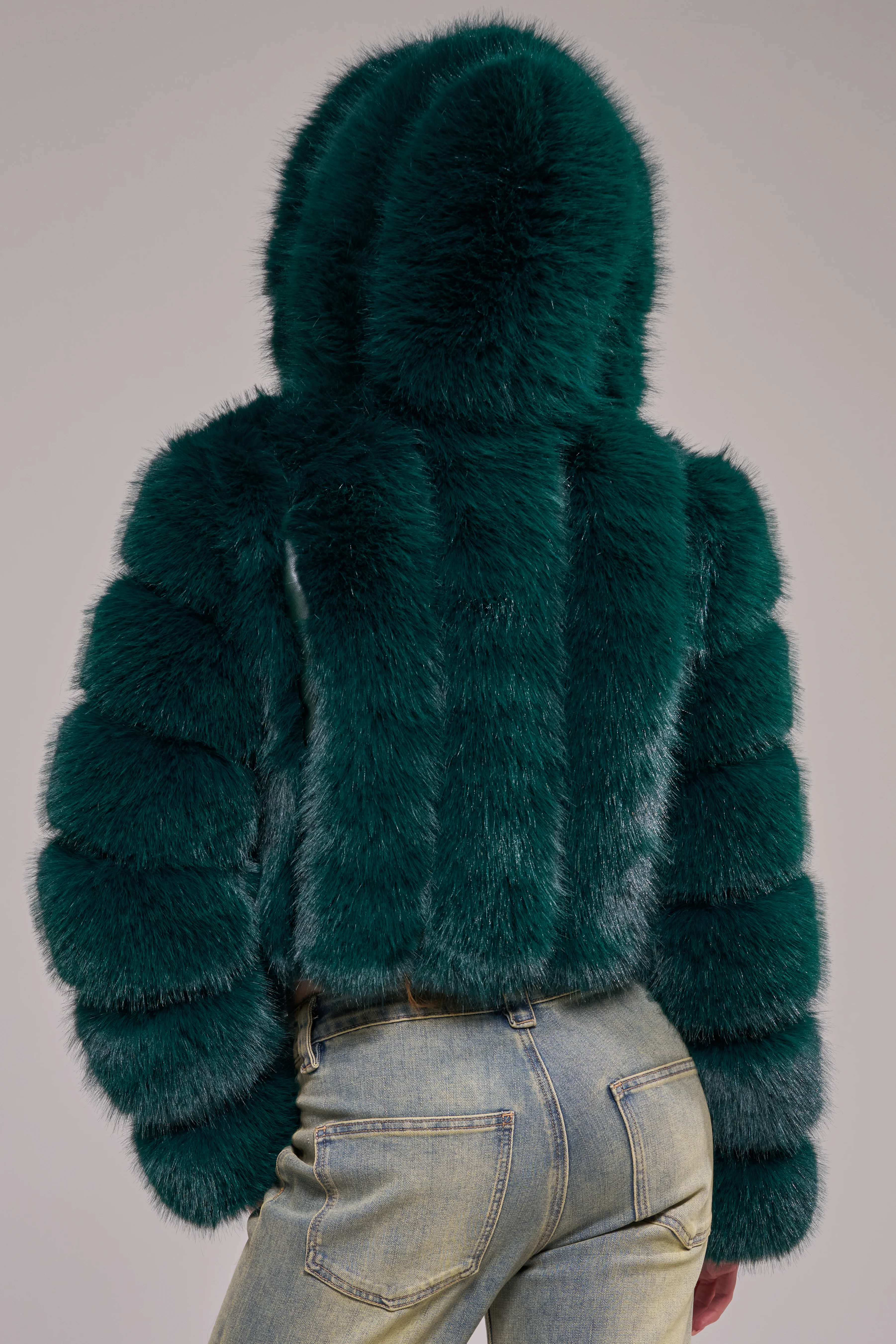 JOLENE-EMERALD HOODED FAUX FUR JACKET - Image 6