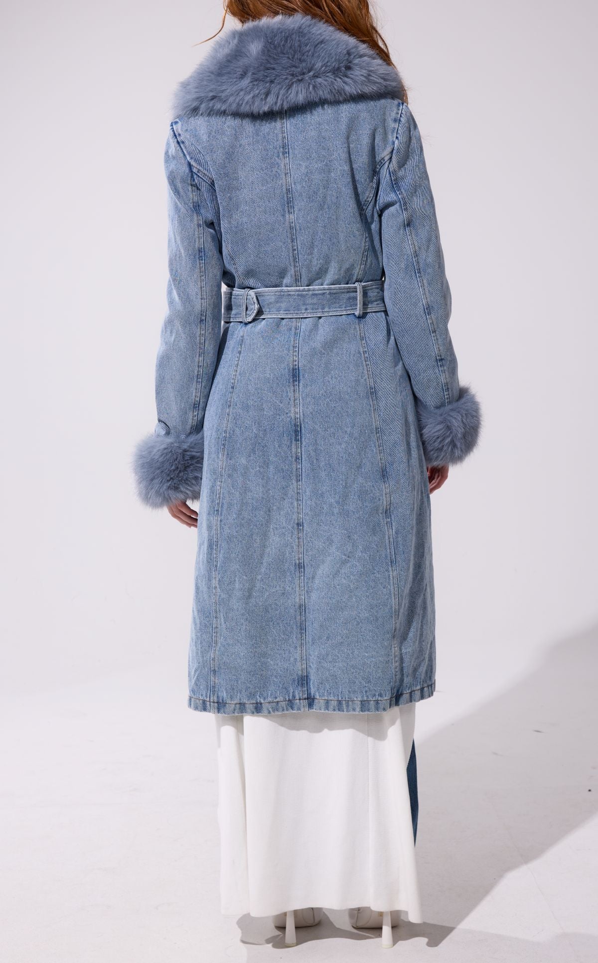 KAYA-DENIM FAUX FUR TRENCH JACKET - Image 6