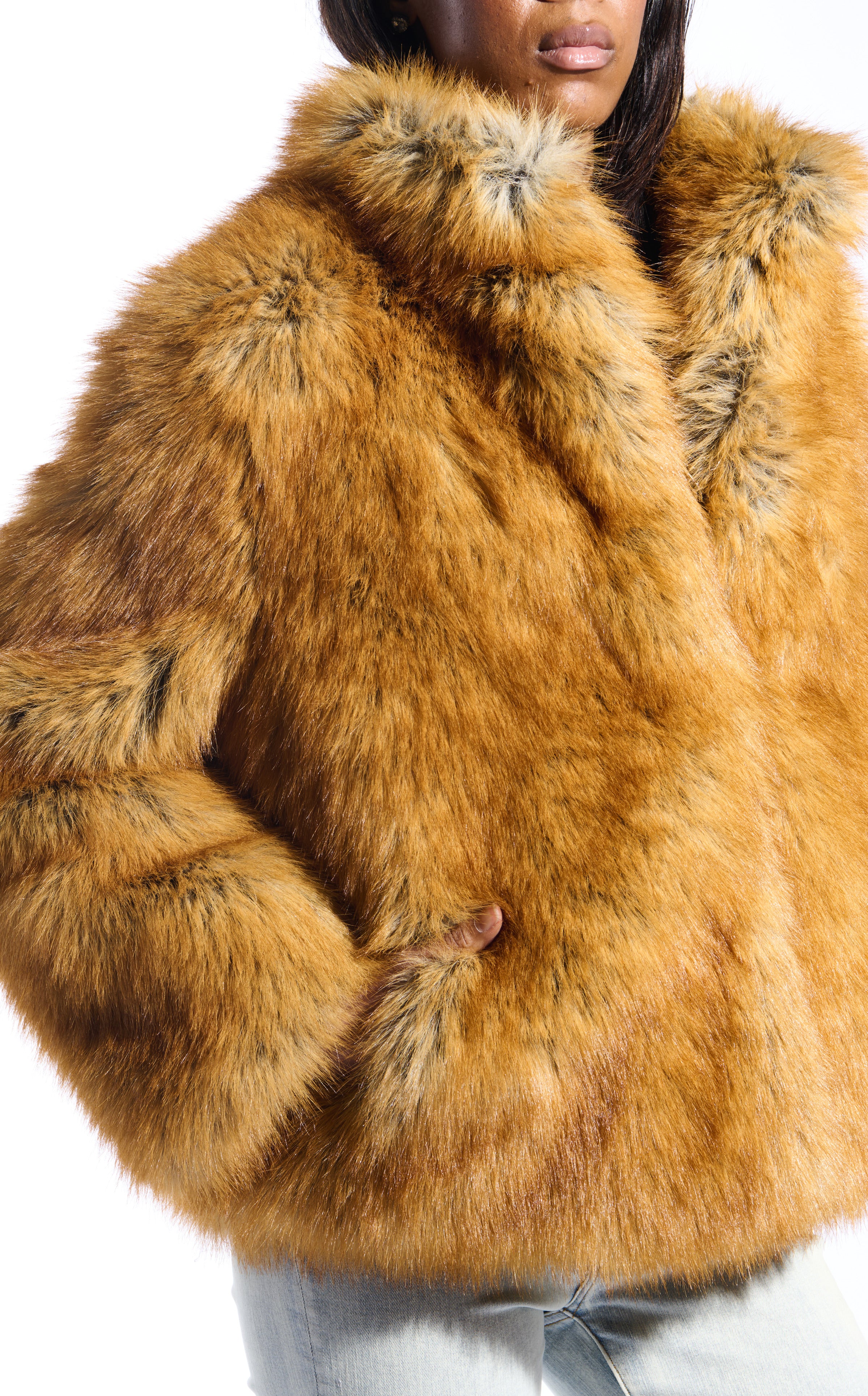 PANDIFOX-TAN FAUX FOX FUR JACKET - Image 5