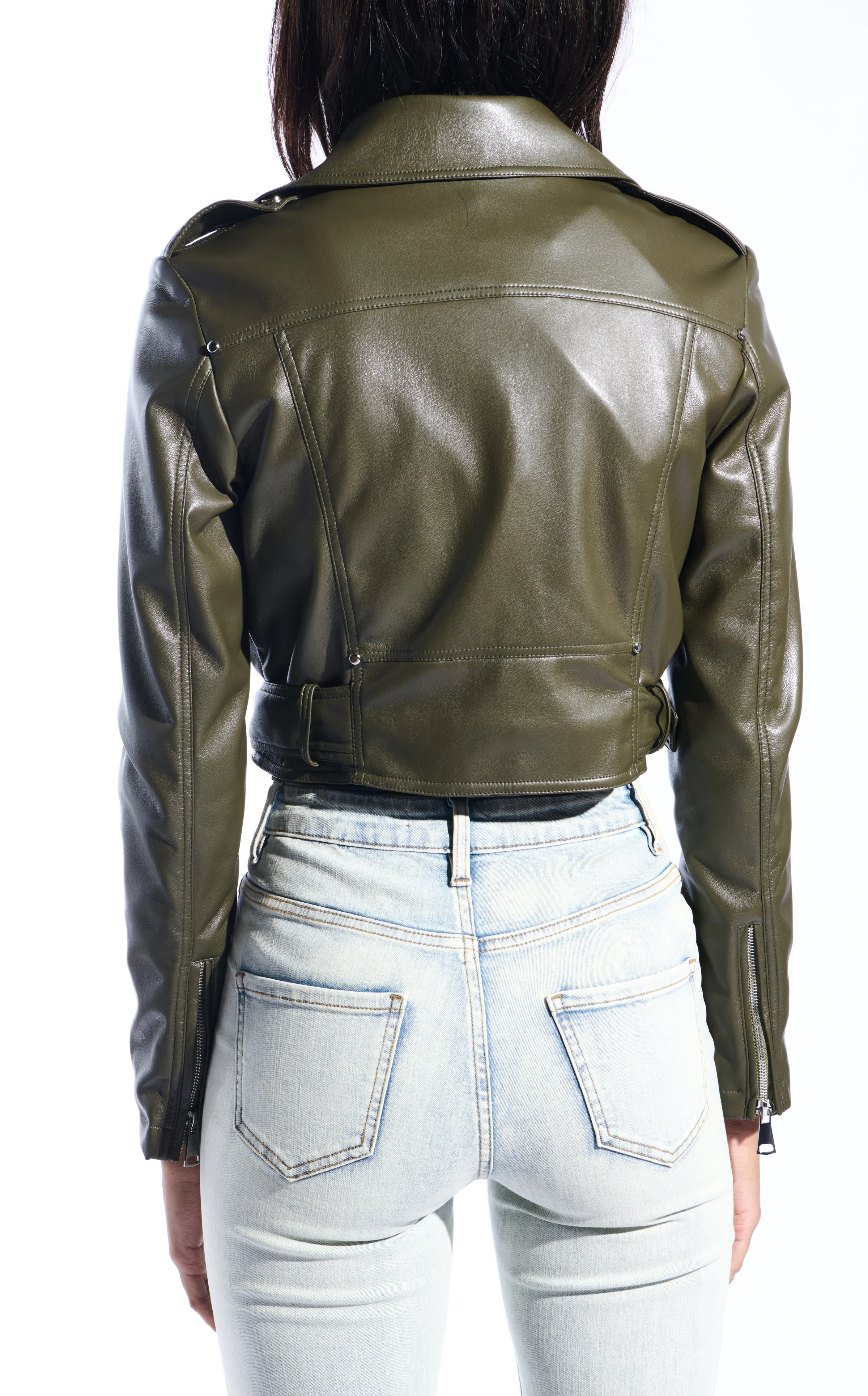 REMY-OLIVE BUTTER LEATHER MOTO JACKET - Image 3