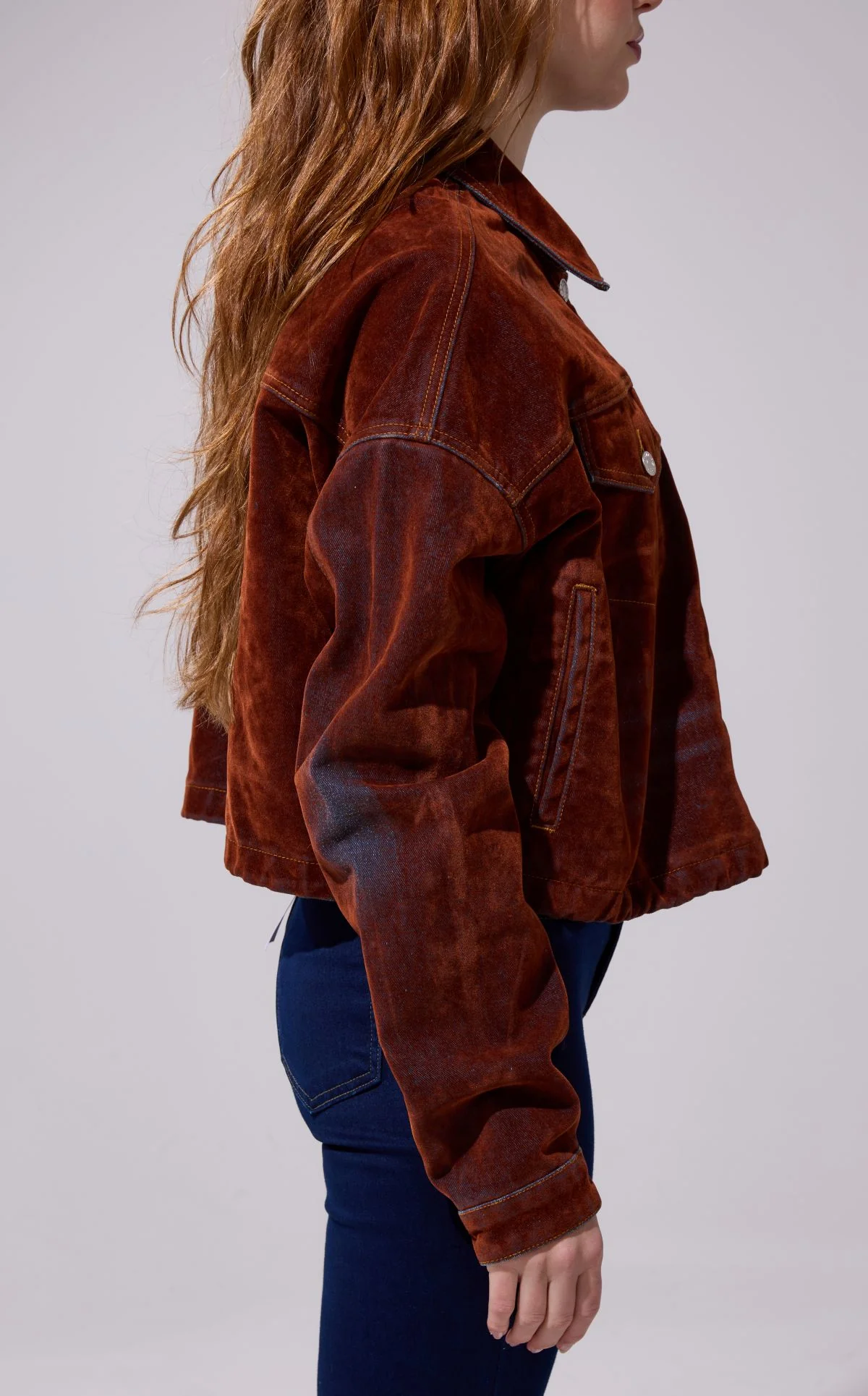 SAMPSON-BURNTORANGE VELVET DENIM JACKET - Image 3