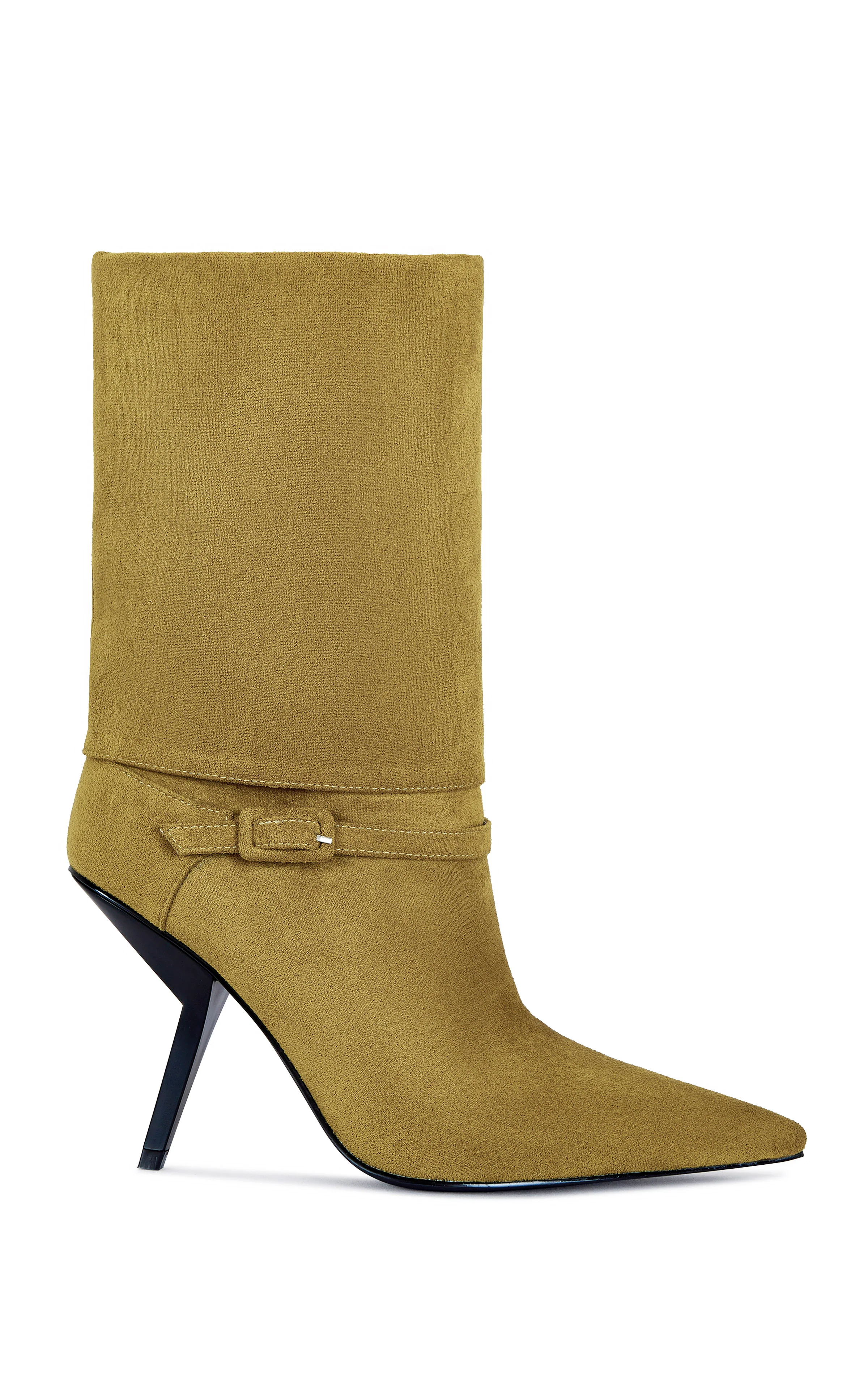 WINDING-OLIVE FAUX SUEDE STILETTO BOOTIE